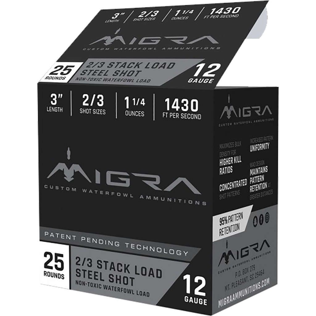 Migra Staxd Shotgun Ammo 12 ga. 3 in. 1.25 oz. 2-3 Shot 25 rd.