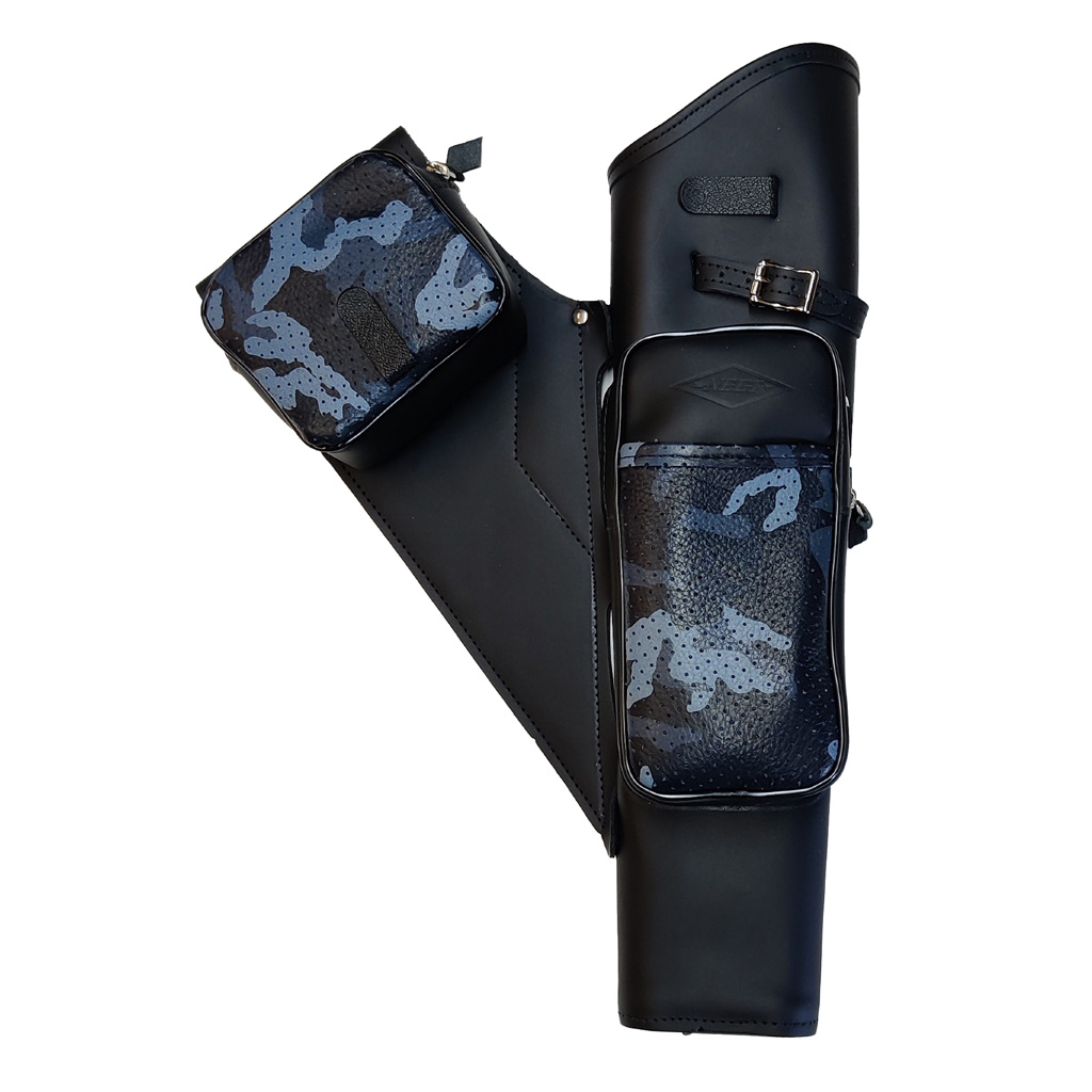 Neet NT-2100 Leather Target Quiver Black with Blue Camo Pockets RH