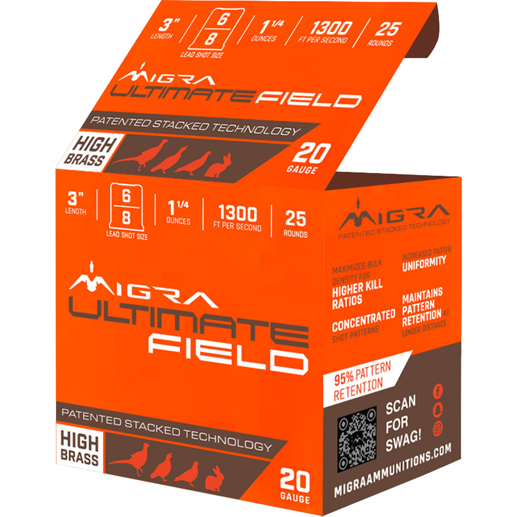 Migra Staxd Ultimate Field Shotgun Ammo 20 ga. 3 in. 1 1/4 oz. 6-8 Shot 25 rd.