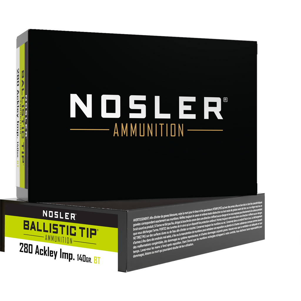 Nosler Ballistic Tip Rifle Ammunition 280 Ack Imp 140 gr. BT SP 20 rd.