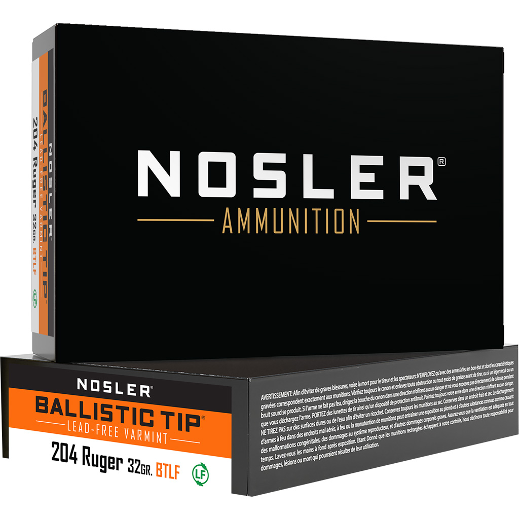 Nosler Varmint Ballistic Tip Rifle Ammunition 204 Ruger 32 gr. BTLF SP 20 rd.