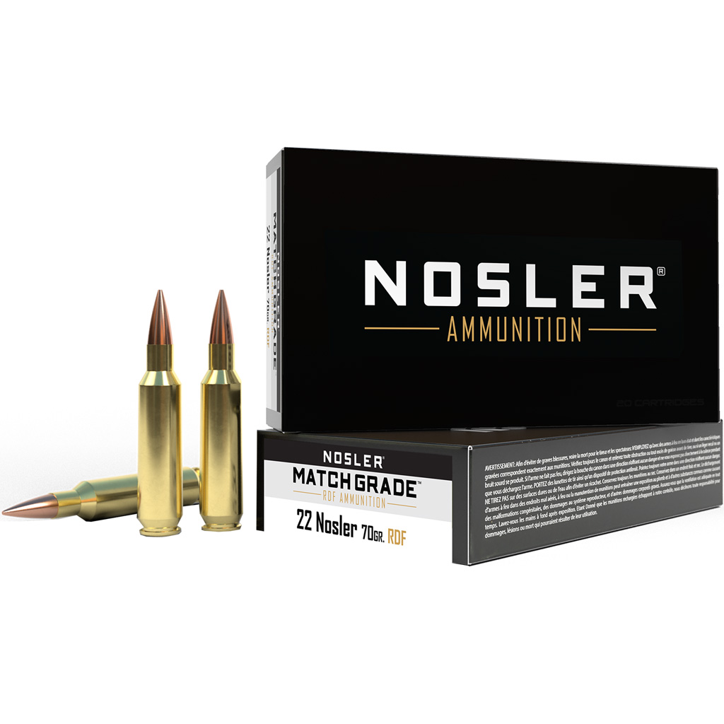 Nosler Match Grade Rifle Ammunition 22 Nosler 70 gr. RDF HPBT 20 rd.