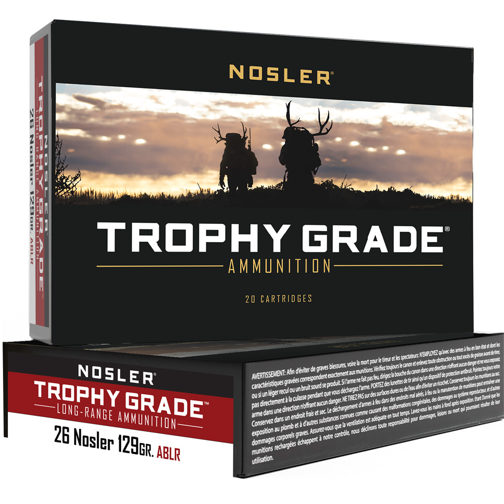 Nosler Trophy Grade Long Range Rifle Ammunition 26 Nosler 129 gr. ABLR SP 20 rd.