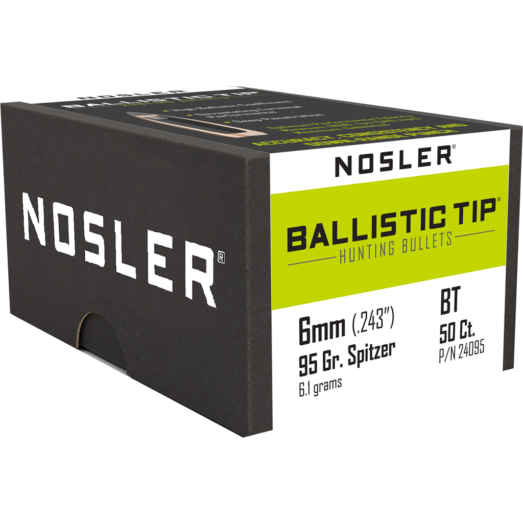 Nosler Ballistic Tip Hunting Bullets 6mm 95 gr. Spitzer Point 50 pk.