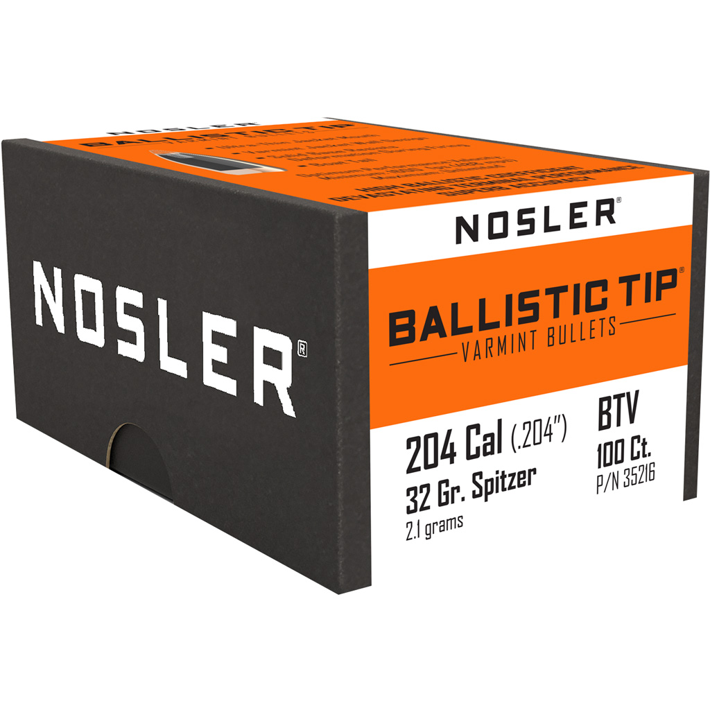 Nosler Ballistic Tip Varmint Bullets .204 Cal. 32 gr. Spitzer Point 100 pk.