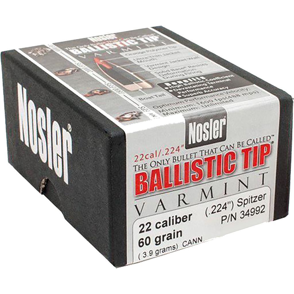 Nosler Ballistic Tip Varmint Bullets .22 Cal. 60 gr. Spitzer Point 100 pk.