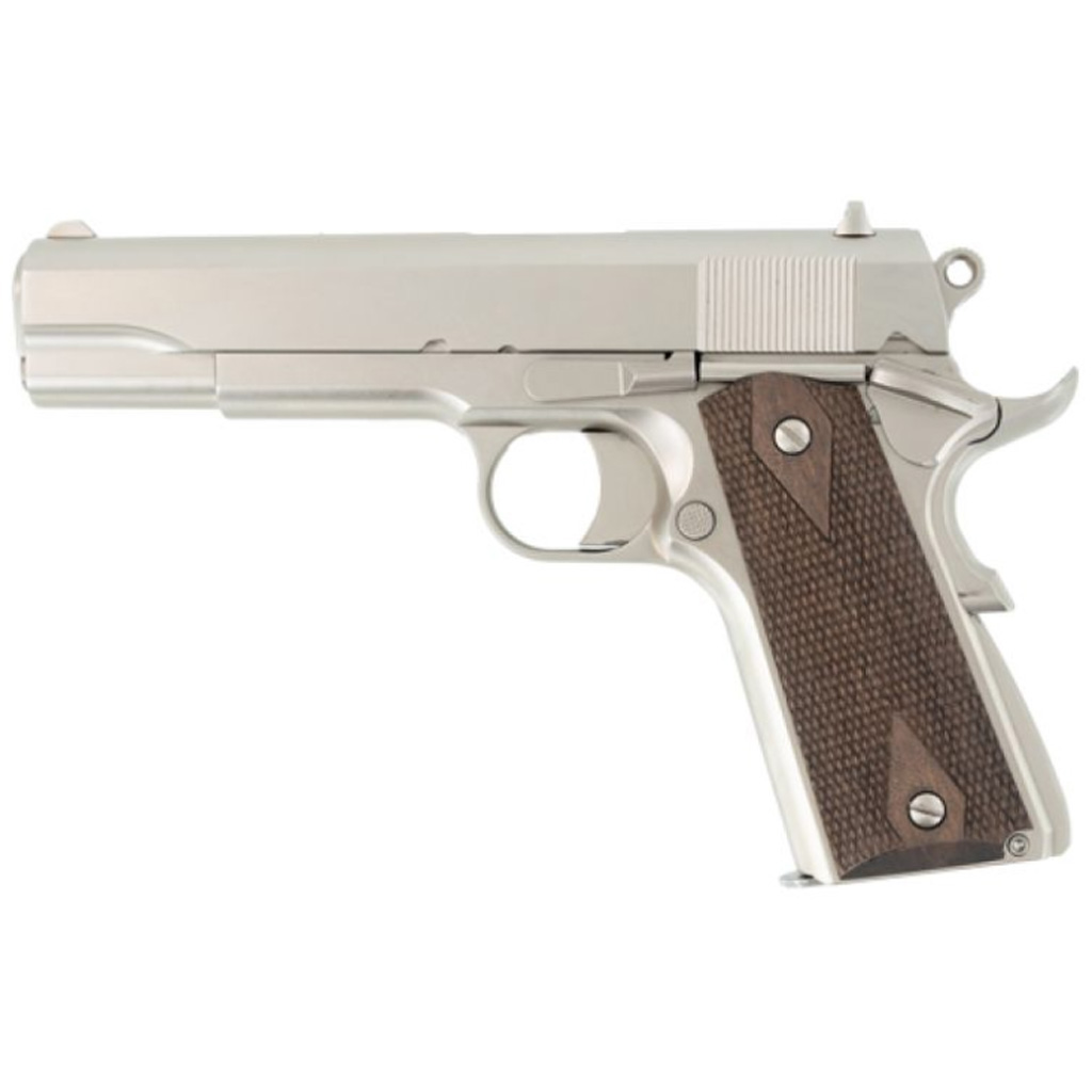 Tisas A1 Stakeout 1911 Pistol 9mm/38 Super 5 in. Nickel with Walnut Grip 9 rd.