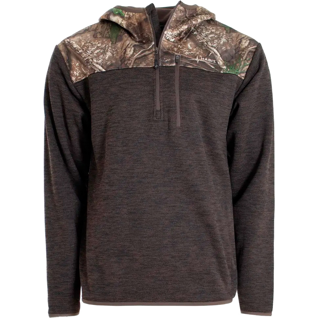 Habit Men's 1/4 Zip Hooded Fleece Pullover M-Realtree APX / Turkish Coffee