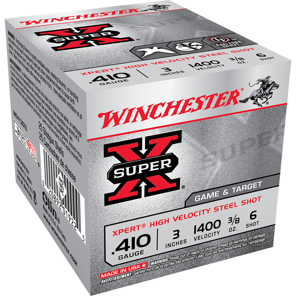 Winchester Super-X Xpert Hi-Velocity Steel 410 ga. 3 in. 3/8 oz. 6 Shot 25 rd.