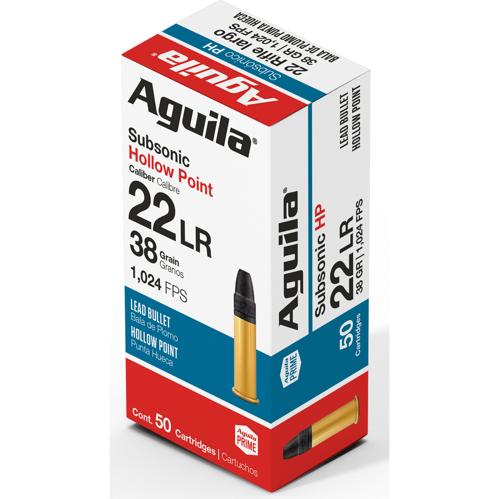 Aguila Standard Subsonic Rimfire Ammo 22 LR. 38 gr. Subsonic HP 50 rd.