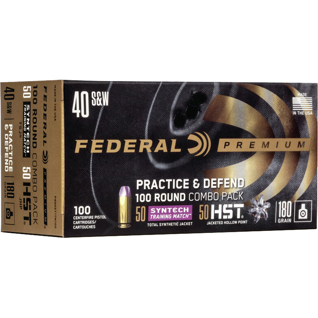 Federal Practice & Defend Pistol Ammo 40 S&W 180 gr. HST/Syntech 100 rd.