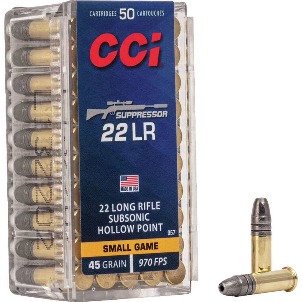 CCI Suppressor Rimfire Ammo 22 LR. 45 gr. LHP 50 rd.