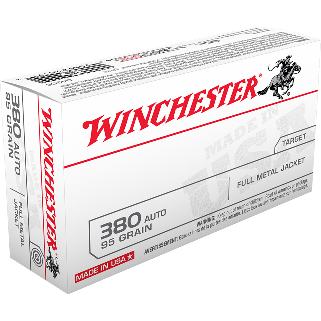 Winchester USA Pistol Ammo 380 ACP 95 gr. FMJ 50 rd.