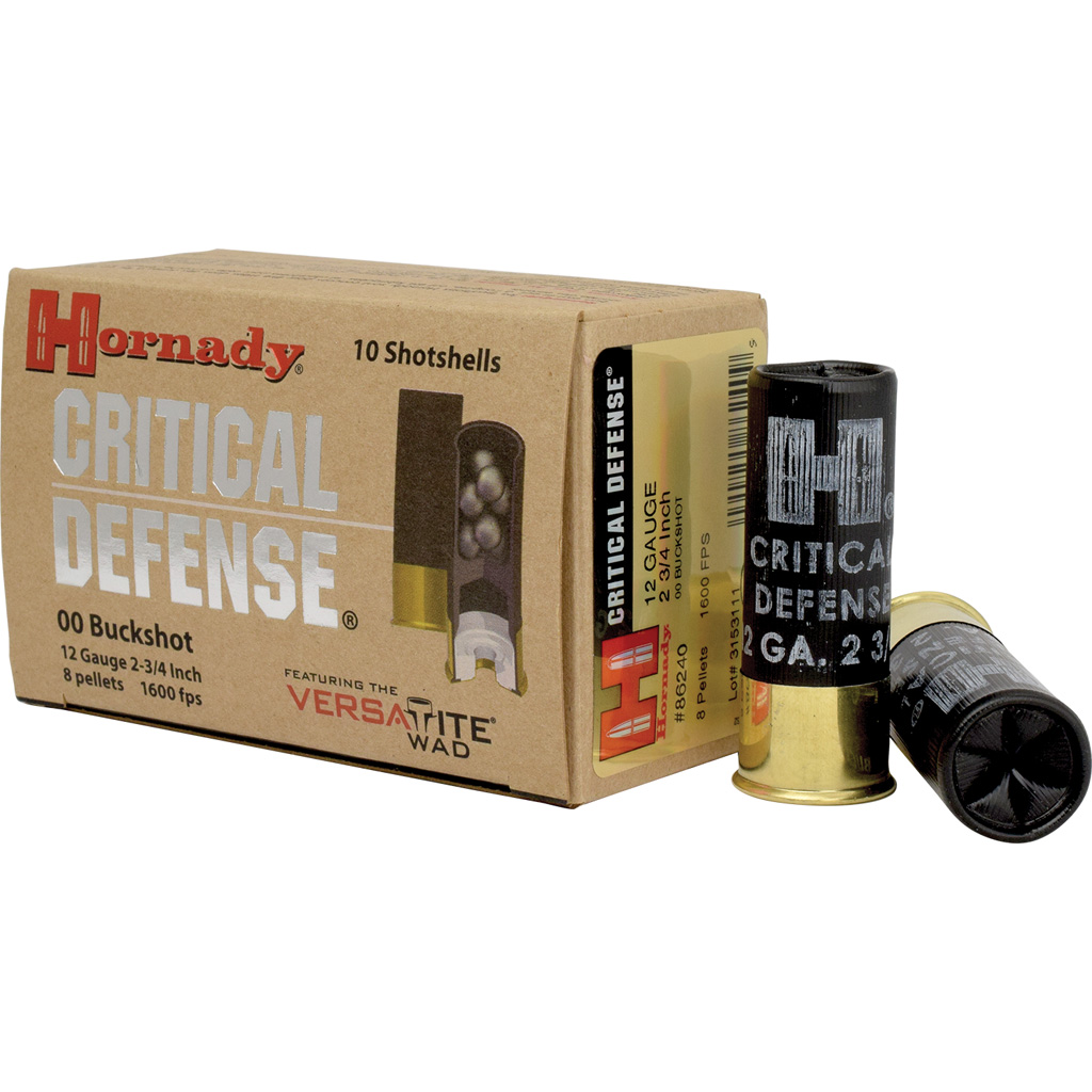 Hornady Critical Defense Buckshot Load 12 Gauge 2.75 in. 8 Pellets 00 Buck 10 rd.