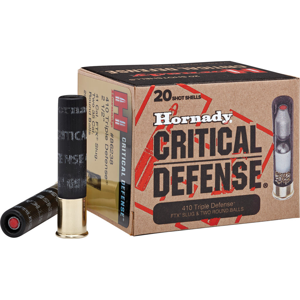 Hornady Critical Defense FTX Slug Pistol Ammo 410 ga. 2.5 in. 2 Round Balls/1 Slug Shot 20 rd.