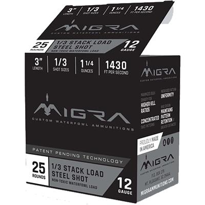 Migra Staxd Shotgun Ammo 12 ga. 3 in. 1.25 oz. 1-3 Shot 25 rd.