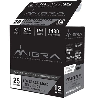 Migra Staxd Shotgun Ammo 12 ga. 3 in. 1.25 oz. 2-4 Shot 25 rd.