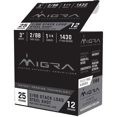 Migra Staxd Shotgun Ammo 12 ga. 3 in. 1.25 oz. 2-BB Shot 25 rd.