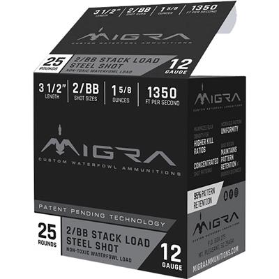 Migra Staxd Shotgun Ammo 12 ga. 3.5 in. 1.58 oz. 2-BB Shot 25 rd.