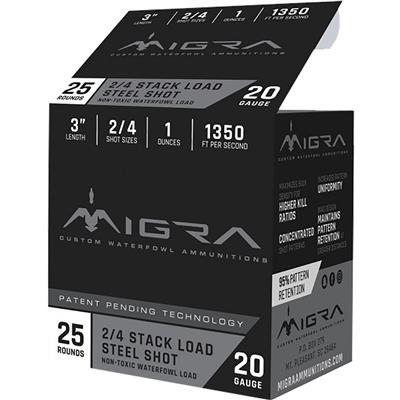 Migra Staxd Shotgun Ammo 20 ga. 3 in. 1 oz. 2-4 Shot 25 rd.