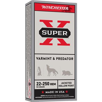 Winchester Super-X Rifle Ammo 22-250 Rem 55 gr. JHP SX 20 rd.