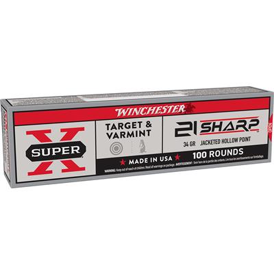 Winchester Rimfire Ammo 21 SHARP 34 gr. JHP 100 rd.