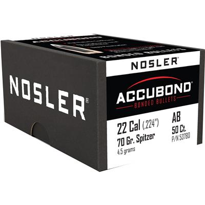 Nosler AccuBond Bullets .22 Cal. 70 gr. Spitzer Point 50 pk.