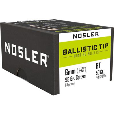 Nosler Ballistic Tip Hunting Bullets 6mm 95 gr. Spitzer Point 50 pk.