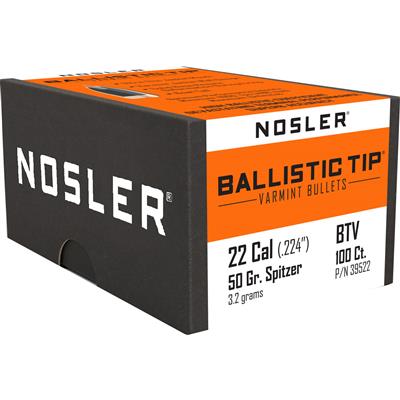 Nosler Ballistic Tip Varmint Bullets .22 Cal. 50 gr. Spitzer Point 100 pk.