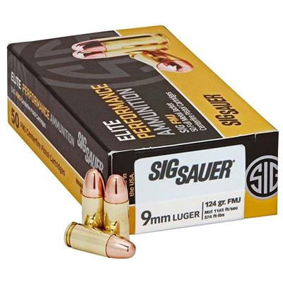 Sig Sauer Elite Ball Performance Pistol Ammo 9mm 124 gr. FMJ 50 rd.