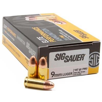 Sig Sauer Elite Ball Performance Pistol Ammo 9mm 147 gr. FMJ 50 rd.