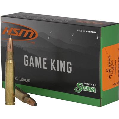 HSM Game King Rifle Ammunition 30-06 SPGF Sierra Spitzer BT 150 gr. 20 rd.