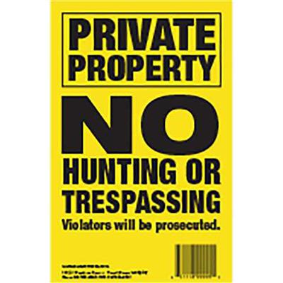 Maple Leaf No Trespassing Sign Yellow 5.5 x 8 in. Vertical 50 pk.