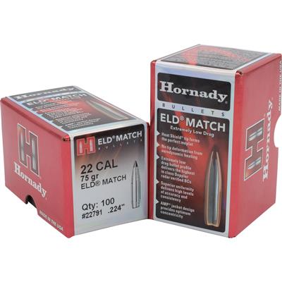 Hornady ELD Match Bullets 22 Cal. .224 75 gr. ELD Match 100 Box