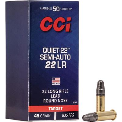 CCI Semi-Auto Quiet Rimfire Ammo 22 LR. 45 gr. LRN 50 rd.