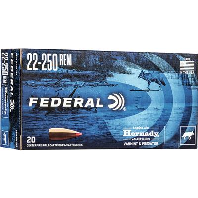 Federal Varmint & Predator Rifle Ammo 22-250 Rem. 55 gr. V-max 20 rd.