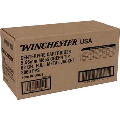 Winchester USA M855 Rifle Ammo 5.56 62 gr. FMJ 1000 rd.