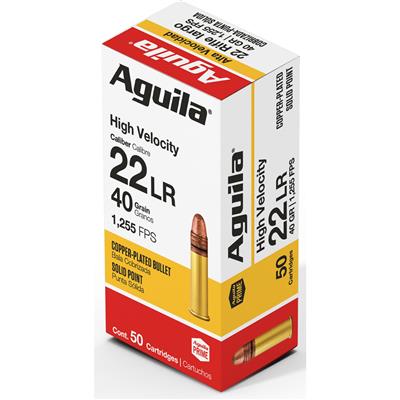 Aguila Standard High Velocity Rimfire Ammo 22 LR. 40 gr. Solid 50 rd.