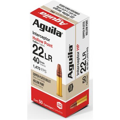 Aguila Special Interceptor Rimfire Ammo 22 LR. 40 gr. HP 50 rd.