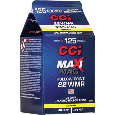 CCI Pour Pack Rimfire Ammo 22 WMR 40 gr. Maxi Mag HP 125 rd.