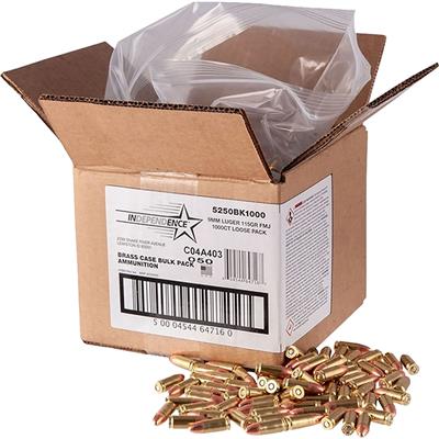 CCI Independence Bulk Pistol Ammo 9mm 115 gr. FMJ 1000 rd. Loose Pack