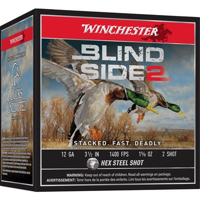 Winchester Blind Side 2 Shotgun Ammo 12 ga. 3.5 in. 1 5/8 oz. HV 2 Shot 25 rd.