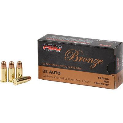 PMC Bronze Pistol Ammo 25 ACP FMJ 50 gr. 50 rd.