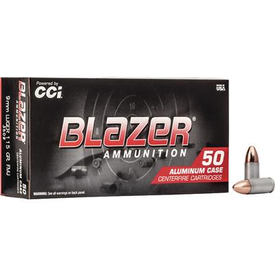 CCI Blazer Aluminum Cased Pistol Ammo 9mm Luger 115 gr. FMJ 50 rd.