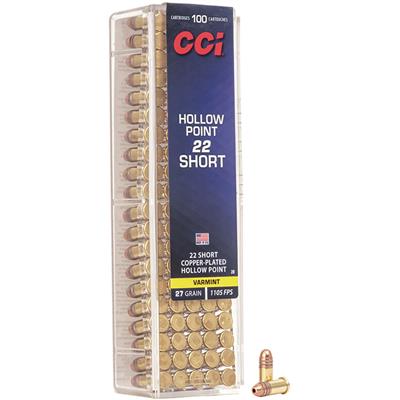 CCI Varmint Rimfire Ammo 22 Short 27 gr. Copper Plated HP 100 rd.