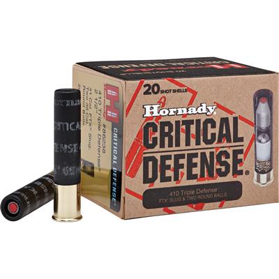 Hornady Critical Defense FTX Slug Pistol Ammo 410 ga. 2.5 in. 2 Round Balls/1 Slug Shot 20 rd.