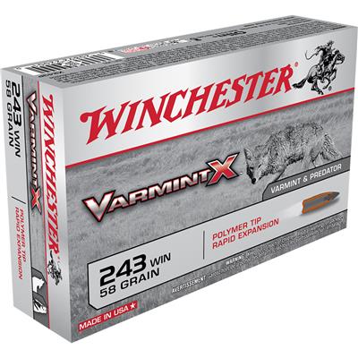 Winchester Varmint-X Rifle Ammo 243 Win 58 gr. Polymer Tip 20 rd.