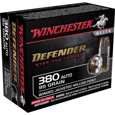 Winchester Defender Pistol Ammo 380 ACP 95 gr. Bonded Jacket HP 20 rd.